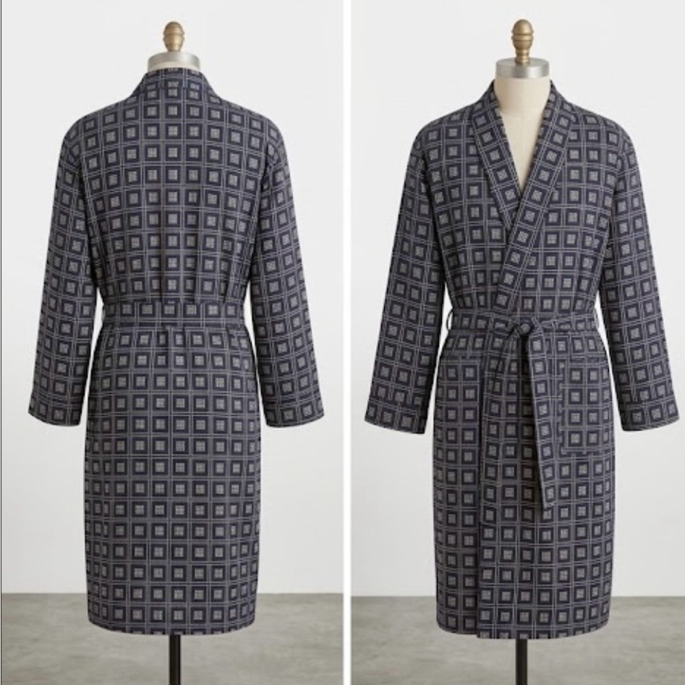 Vintage Men's 1980's K-Mart Blue Geometric Travel Kimono Robe Sz XL 46